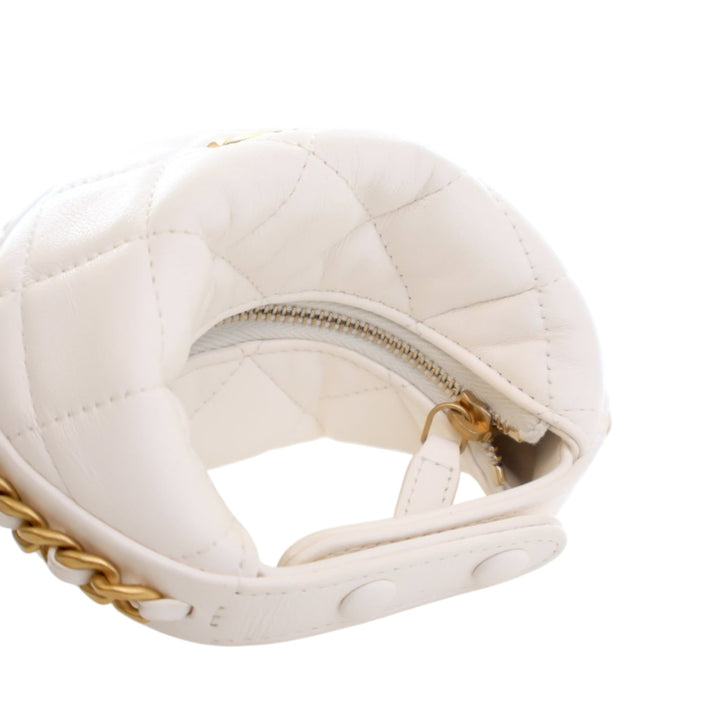 Chanel Mini brillant Crumpled Matelassé Cuir d’agneau Sac rond à chaîne Pochette