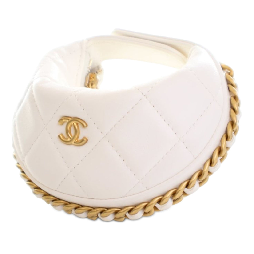 Chanel Mini brillant Crumpled Matelassé Cuir d’agneau Sac rond à chaîne Pochette