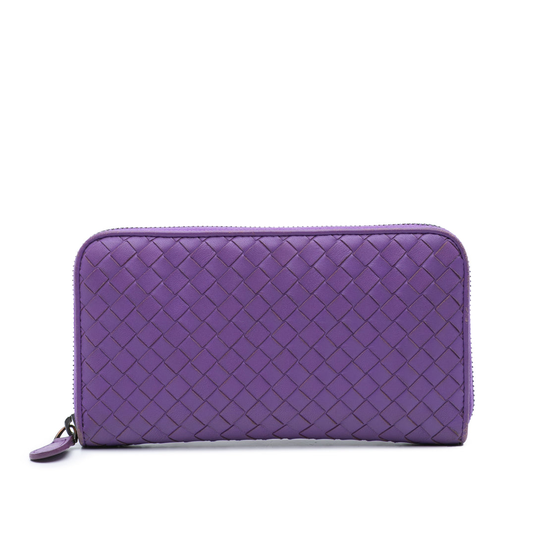 Leather Intrecciato Zip Around Wallet Purple - Gaby Paris
