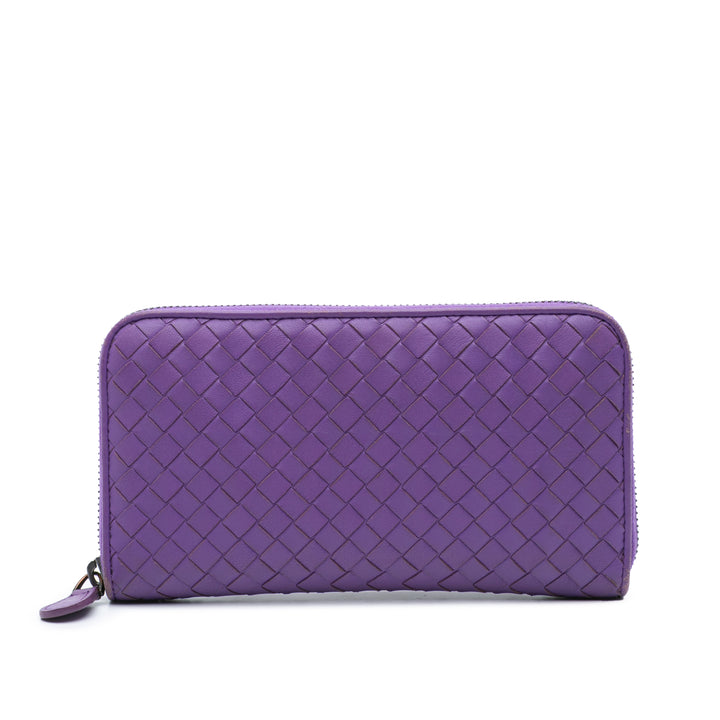 Leather Intrecciato Zip Around Wallet Purple - Gaby Paris