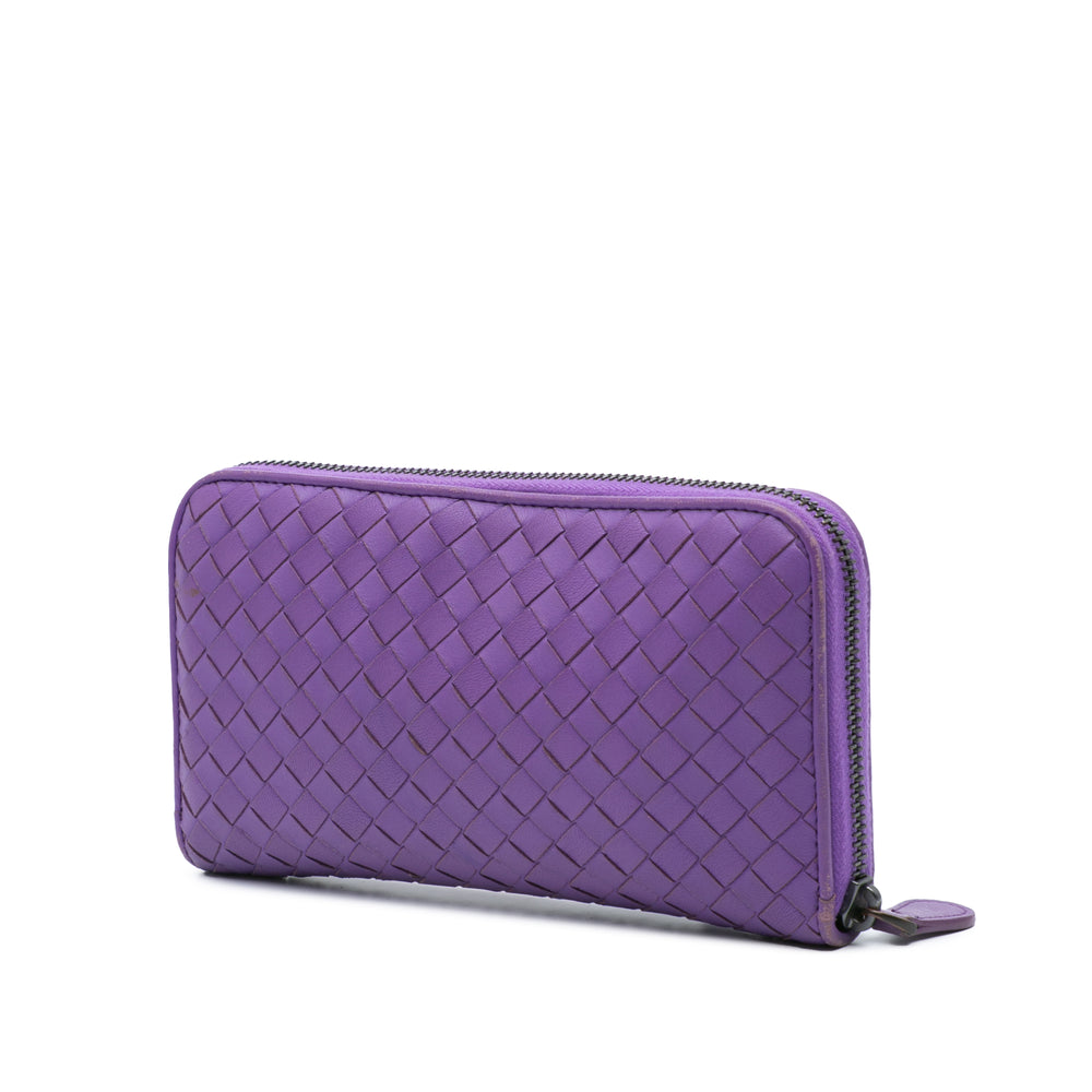 Leather Intrecciato Zip Around Wallet Purple - Gaby Paris