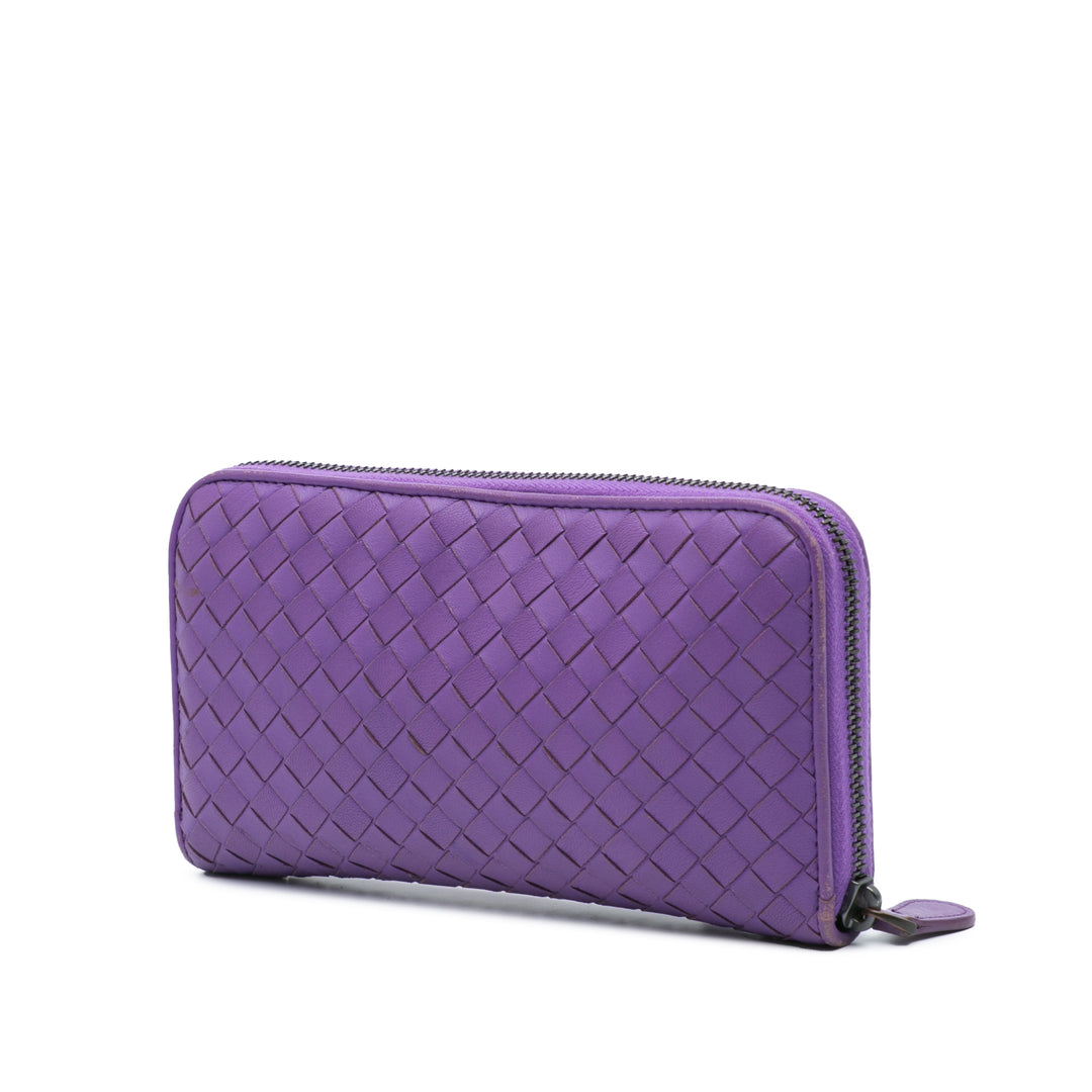 Leather Intrecciato Zip Around Wallet Purple - Gaby Paris