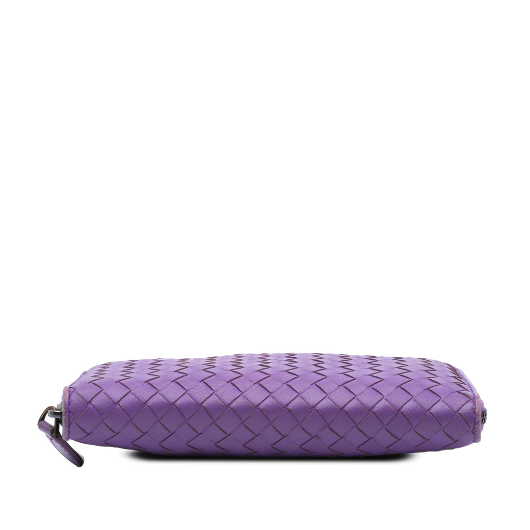 Leather Intrecciato Zip Around Wallet Purple - Gaby Paris