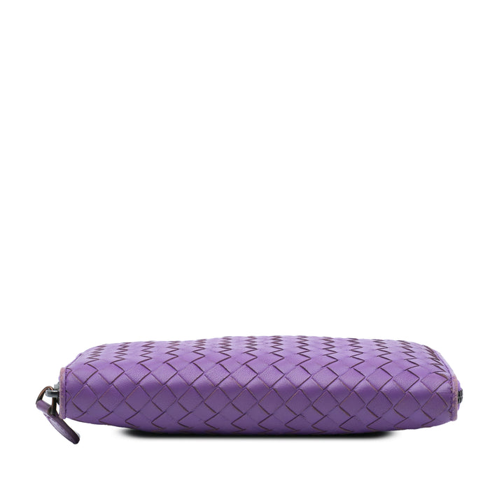 Leather Intrecciato Zip Around Wallet Purple - Gaby Paris