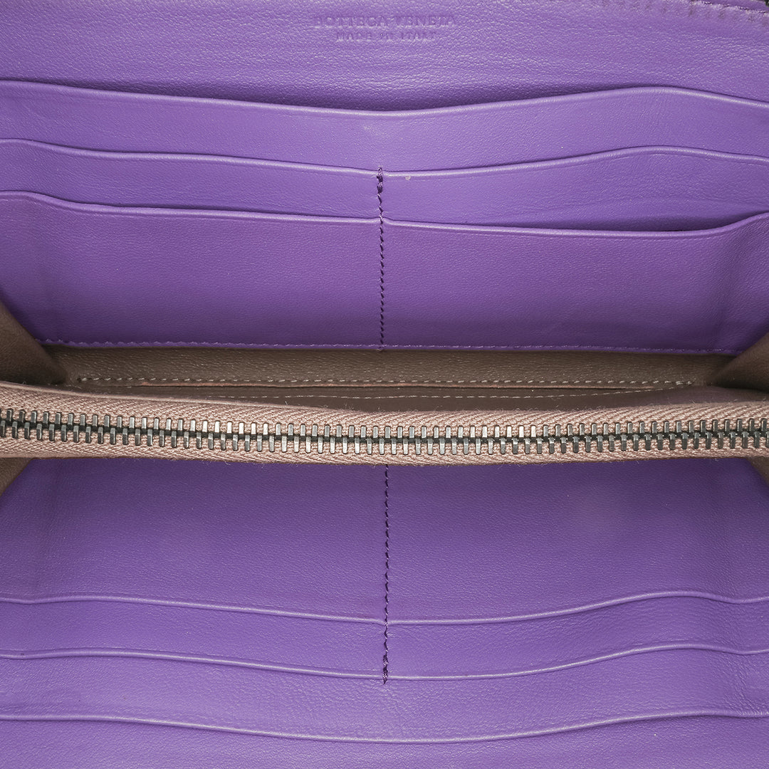 Leather Intrecciato Zip Around Wallet Purple - Gaby Paris
