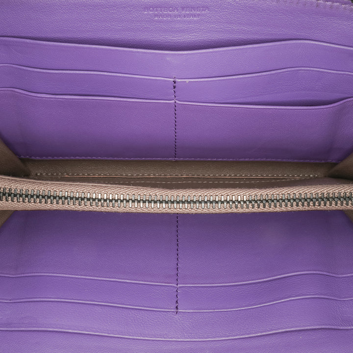 Leather Intrecciato Zip Around Wallet Purple - Gaby Paris