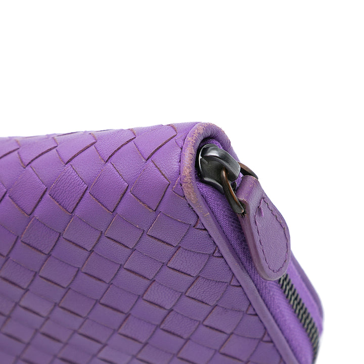 Leather Intrecciato Zip Around Wallet Purple - Gaby Paris