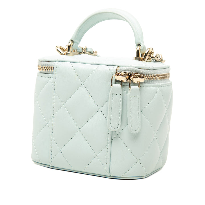 Chanel Vanity CC Matelassé avec chaîne Mini Cuir d'agneau Bleu – vue 2 – GABY PARIS