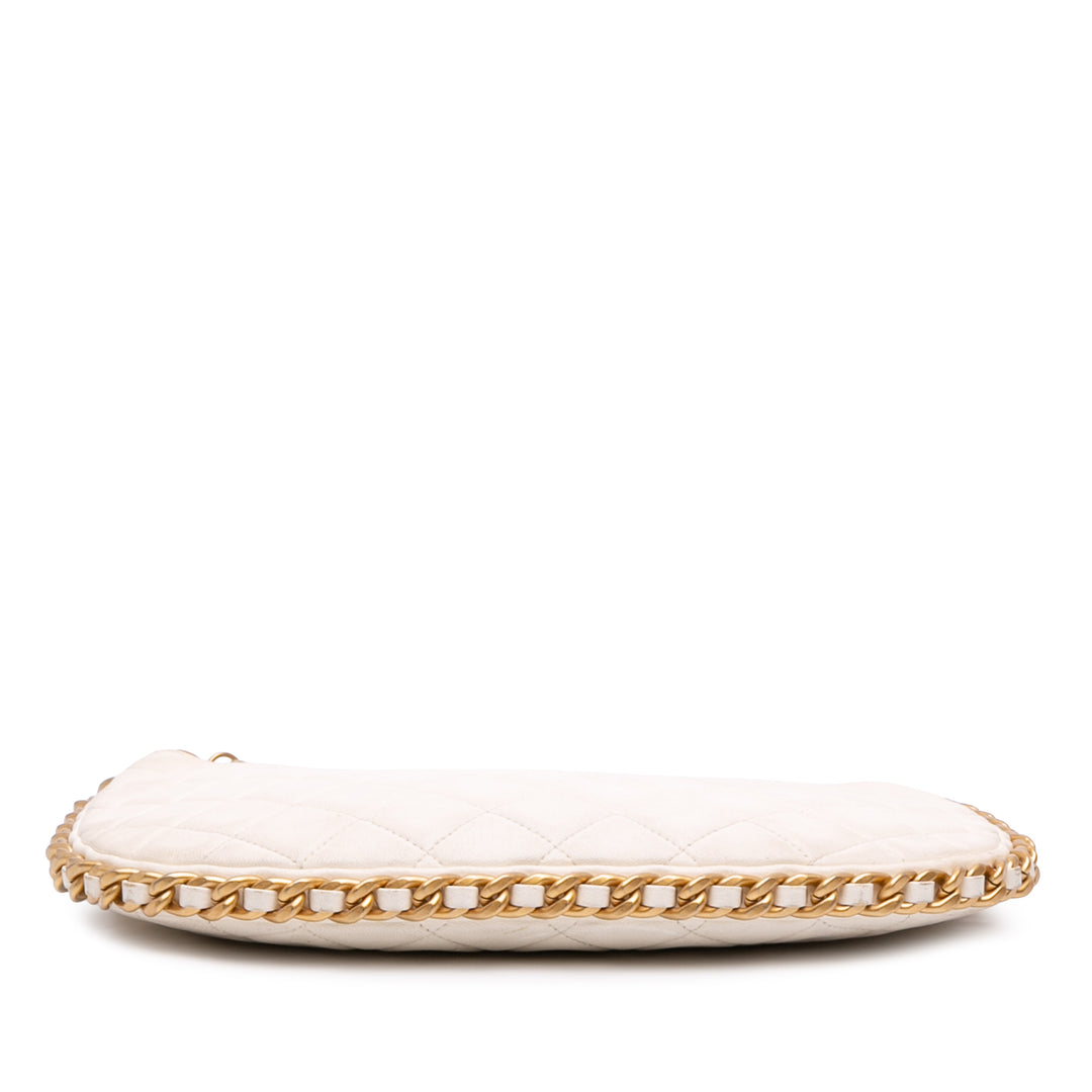 brillant Froissé Matelassé Trendy Sac rond à chaîne Hobo Grand Cuir d'agneau Blanc