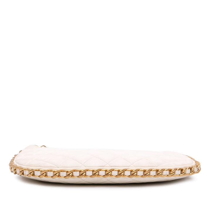 brillant Froissé Matelassé Trendy Sac rond à chaîne Hobo Grand Cuir d'agneau Blanc