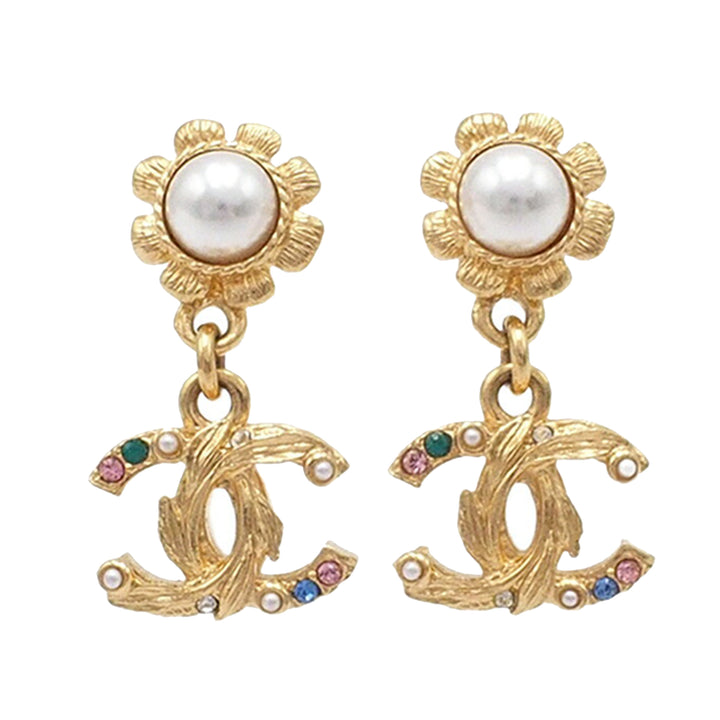 Chanel CC plaqué Perles fantaisie et Rhinestone Swing fermoir poussette Boucles d’oreilles