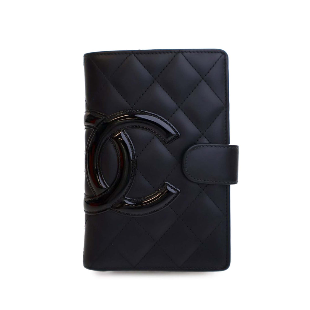 Calfskin Cambon Ligne Compact Zipped Wallet Black - Gaby Paris