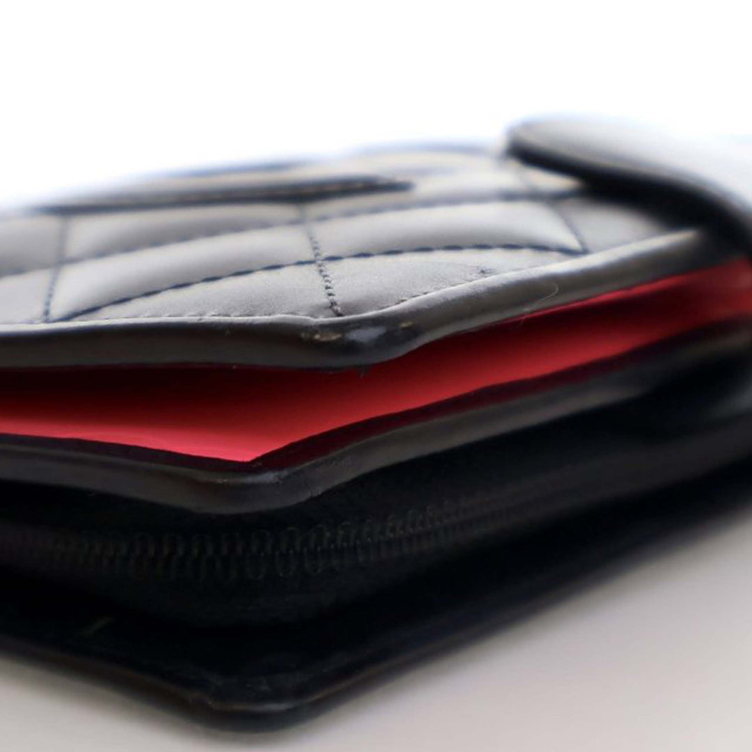Calfskin Cambon Ligne Compact Zipped Wallet Black - Gaby Paris