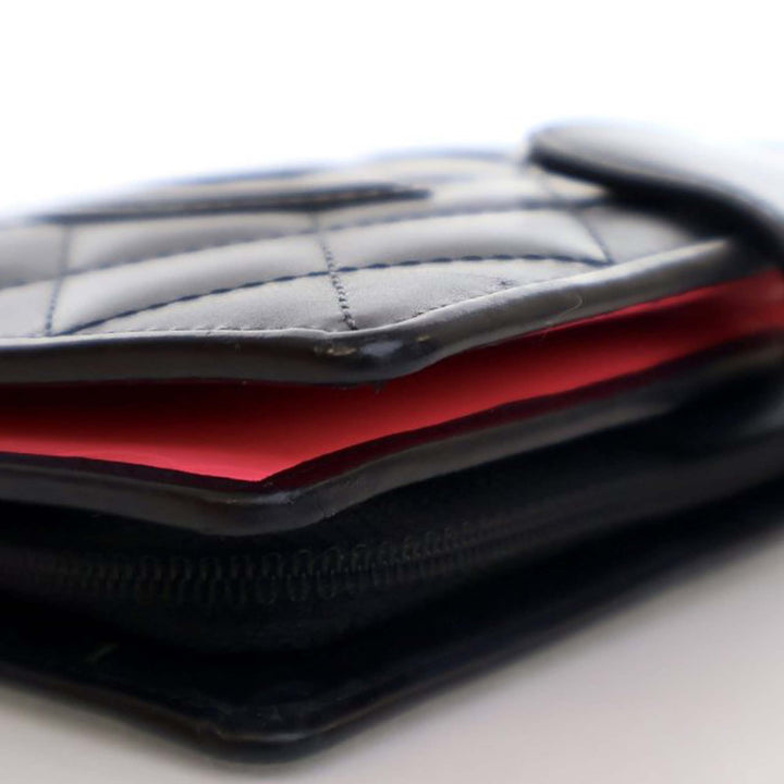 Calfskin Cambon Ligne Compact Zipped Wallet Black - Gaby Paris