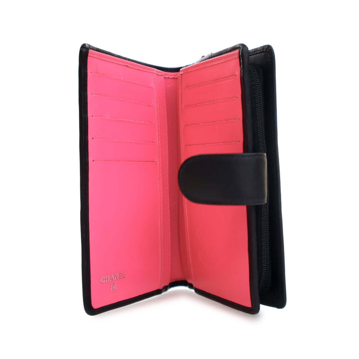 Calfskin Cambon Ligne Compact Zipped Wallet Black - Gaby Paris