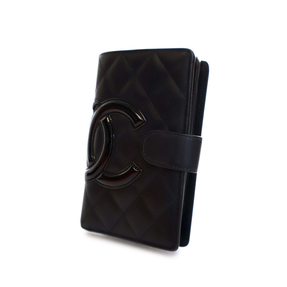 Calfskin Cambon Ligne Compact Zipped Wallet Black - Gaby Paris