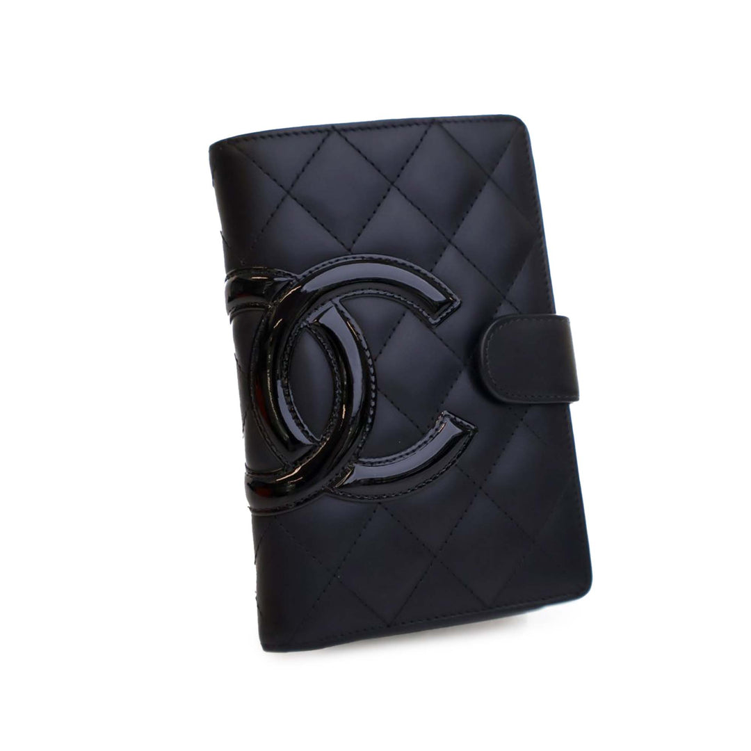 Calfskin Cambon Ligne Compact Zipped Wallet Black - Gaby Paris