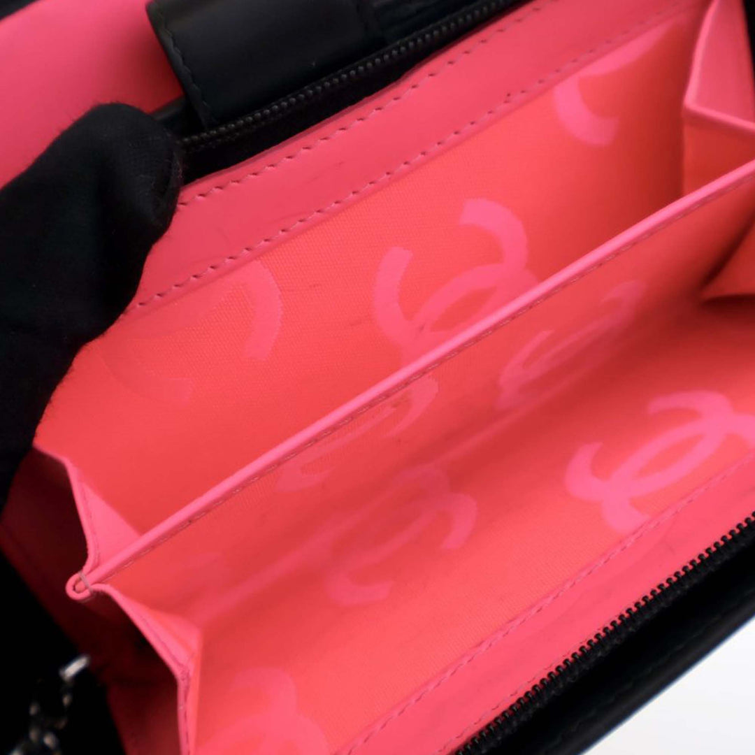 Calfskin Cambon Ligne Compact Zipped Wallet Black - Gaby Paris