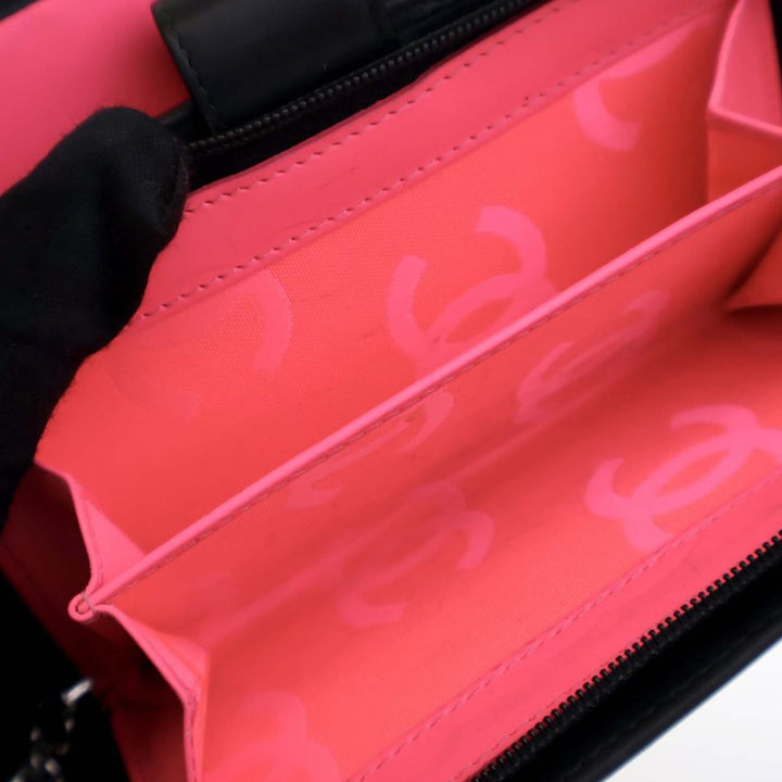 Calfskin Cambon Ligne Compact Zipped Wallet Black - Gaby Paris