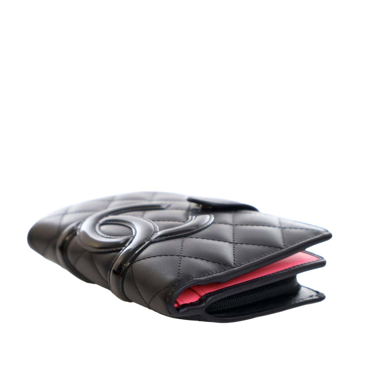 Calfskin Cambon Ligne Compact Zipped Wallet Black - Gaby Paris