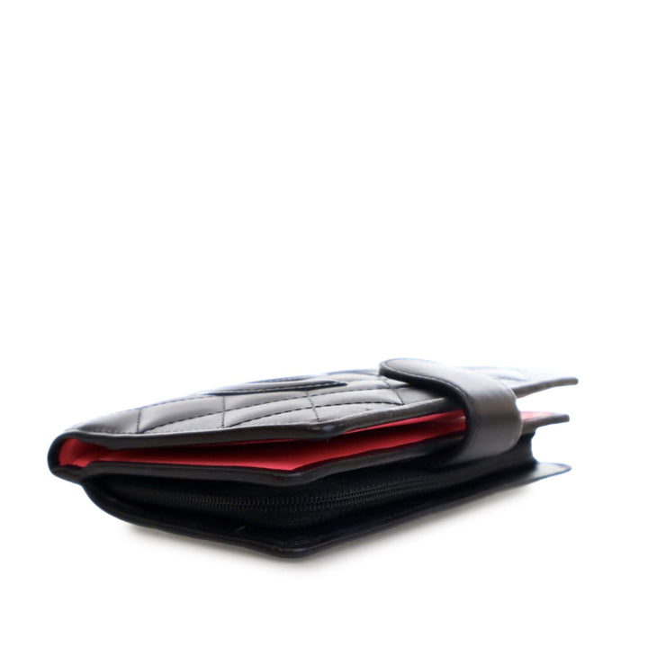 Calfskin Cambon Ligne Compact Zipped Wallet Black - Gaby Paris
