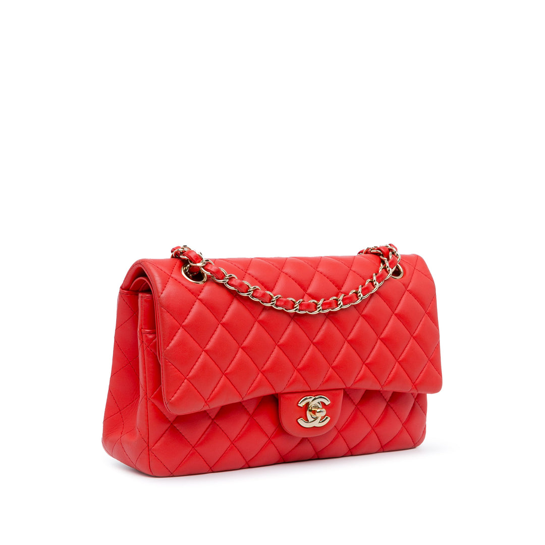 Medium Classic Lambskin Double Flap Red - Gaby Paris