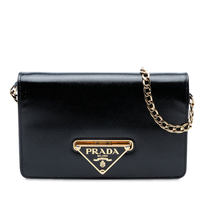 Prada Saffiano Vernice Flip Lock Wallet on Chain Pochette