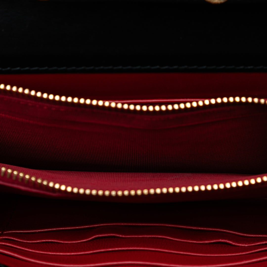 Prada Saffiano Vernice Flip Lock Wallet on Chain Pochette