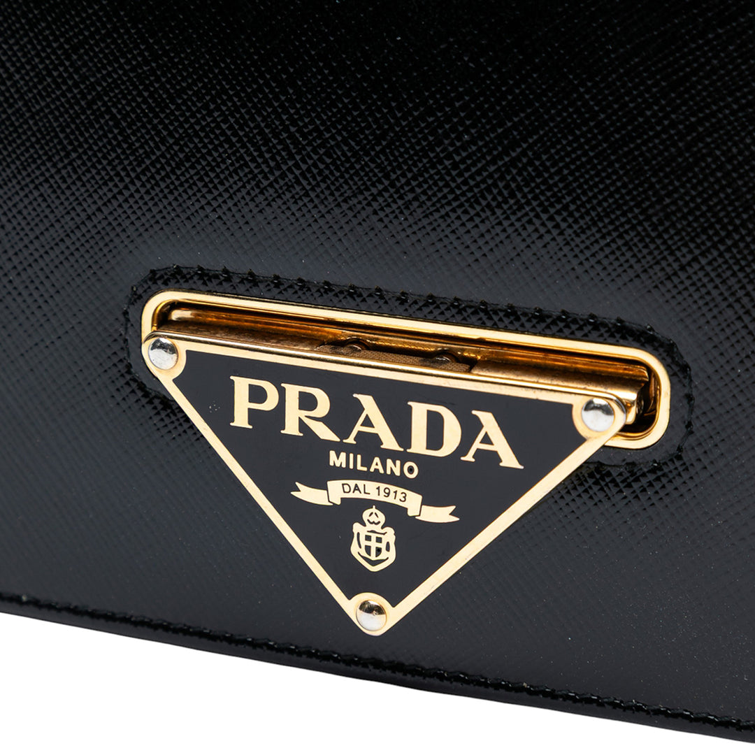 Prada Saffiano Vernice Flip Lock Wallet on Chain Pochette