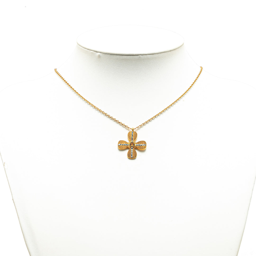 Gold Plated Rhinestones Clover Pendant Necklace Gold - Gaby Paris