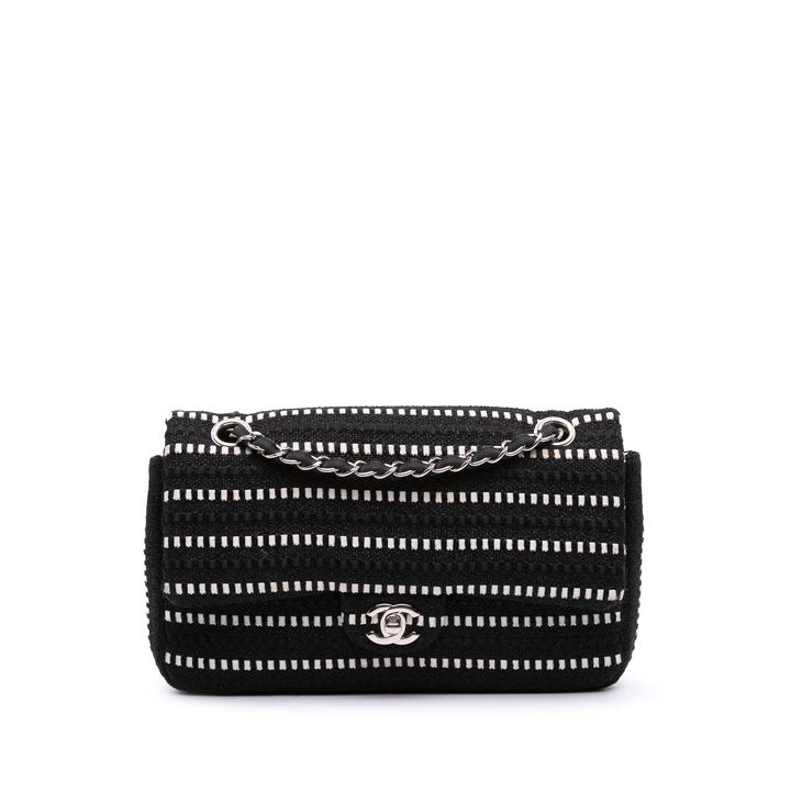 Chanel Medium Classic Tweed Striped Ribbon Double rabat Noir