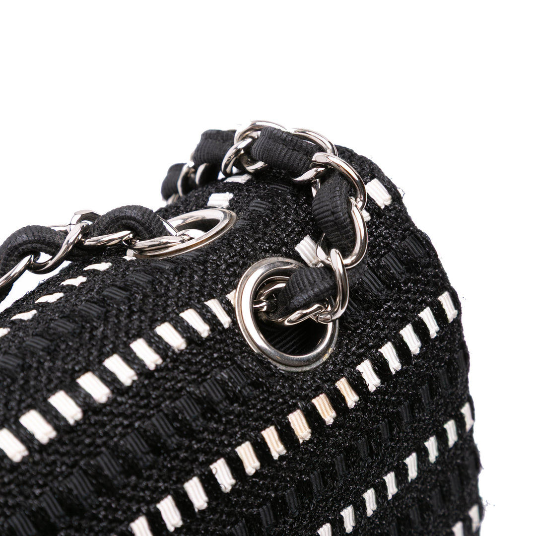 Chanel Medium Classic Tweed Striped Ribbon Double rabat Noir