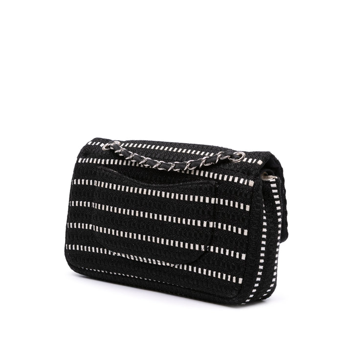 Chanel Medium Classic Tweed Striped Ribbon Double rabat Noir