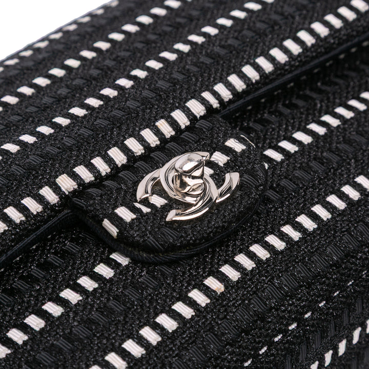 Chanel Medium Classic Tweed Striped Ribbon Double rabat Noir
