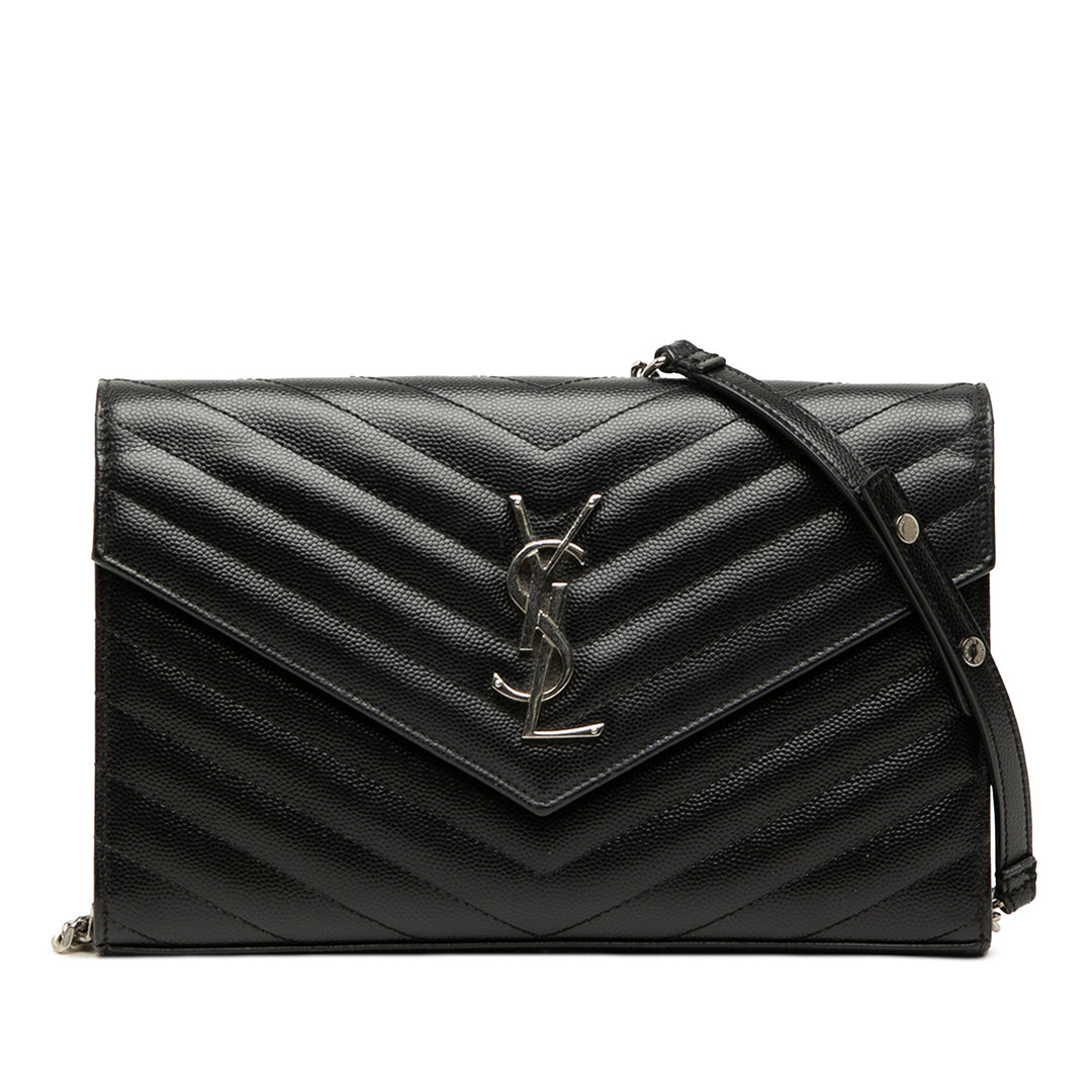 Saint Laurent Grain De Poudre Chevron Cassandre Envelope Chain Portefeuille