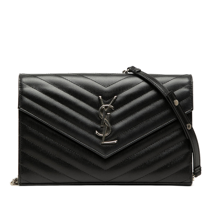 Saint Laurent Grain De Poudre Chevron Cassandre Envelope Chain Portefeuille