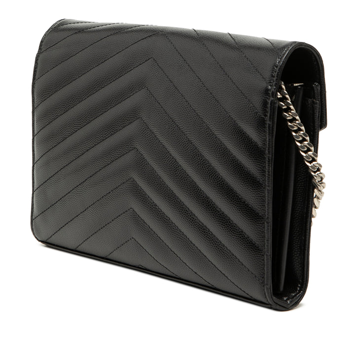 Saint Laurent Grain De Poudre Chevron Cassandre Envelope Chain Portefeuille