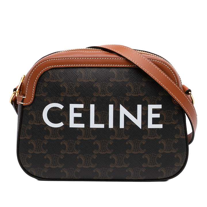Celine Triomphe Logo Sac caméra Petit Triomphe enduite Marron – vue principale – GABY PARIS