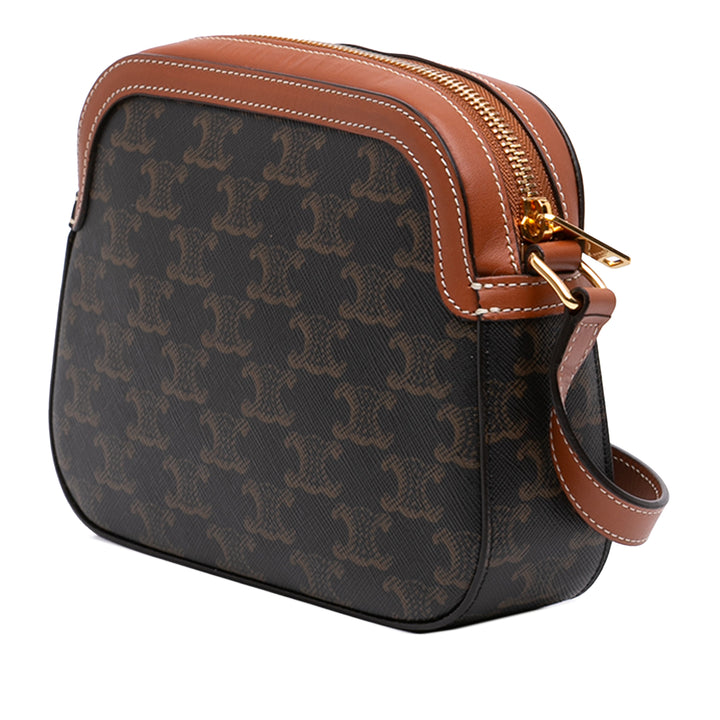 Celine Triomphe Logo Sac caméra Petit Triomphe enduite Marron – vue 2 – GABY PARIS