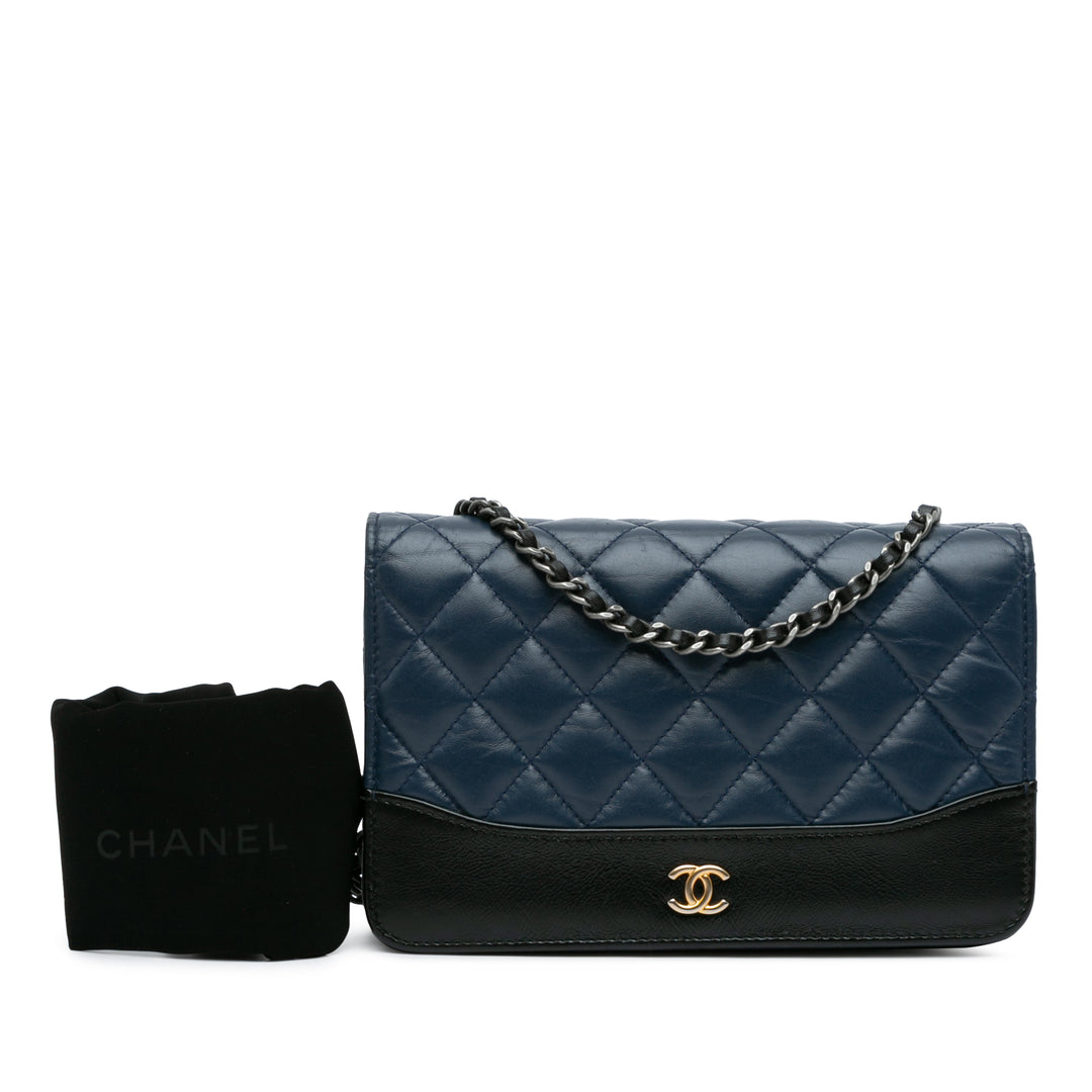 Quilted Aged Calfskin Gabrielle Wallet On Chain Blue - Gaby Paris