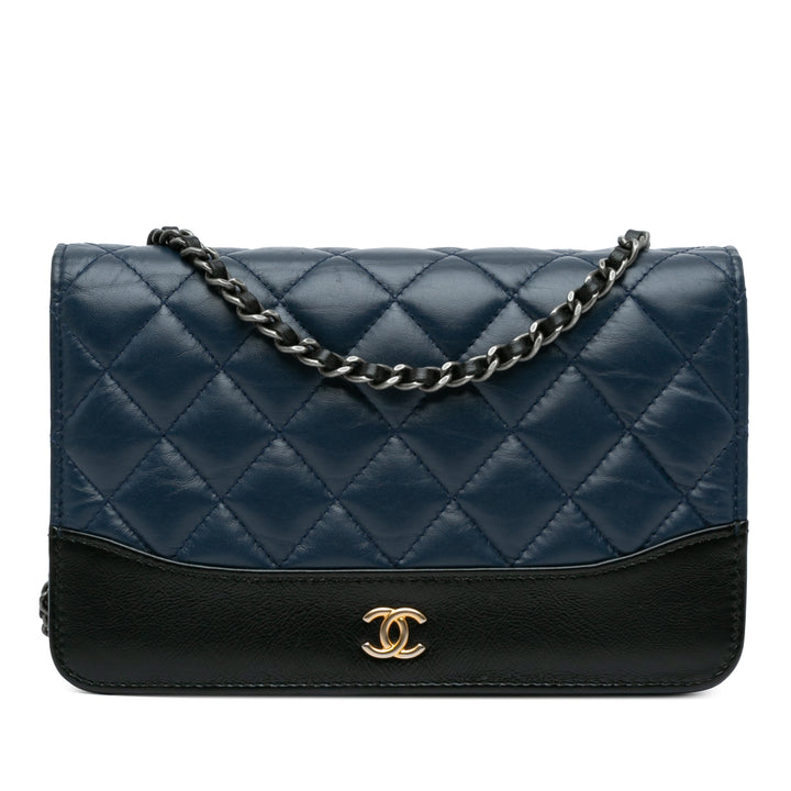 Quilted Aged Calfskin Gabrielle Wallet On Chain Blue - Gaby Paris