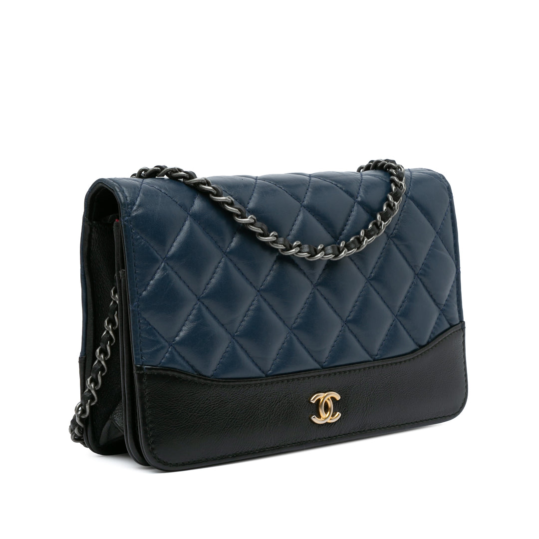 Quilted Aged Calfskin Gabrielle Wallet On Chain Blue - Gaby Paris