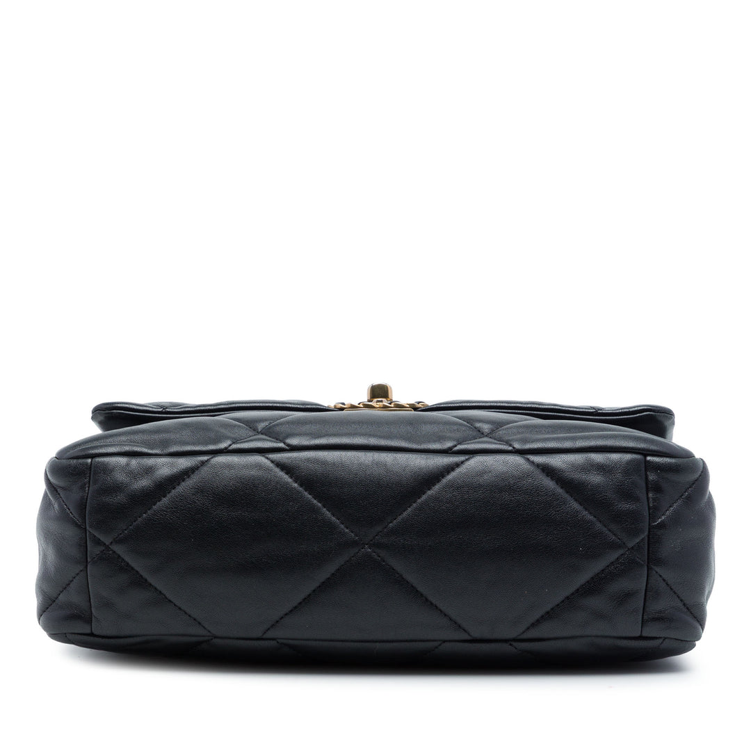 19 à rabat Grand Cuir d'agneau Noir