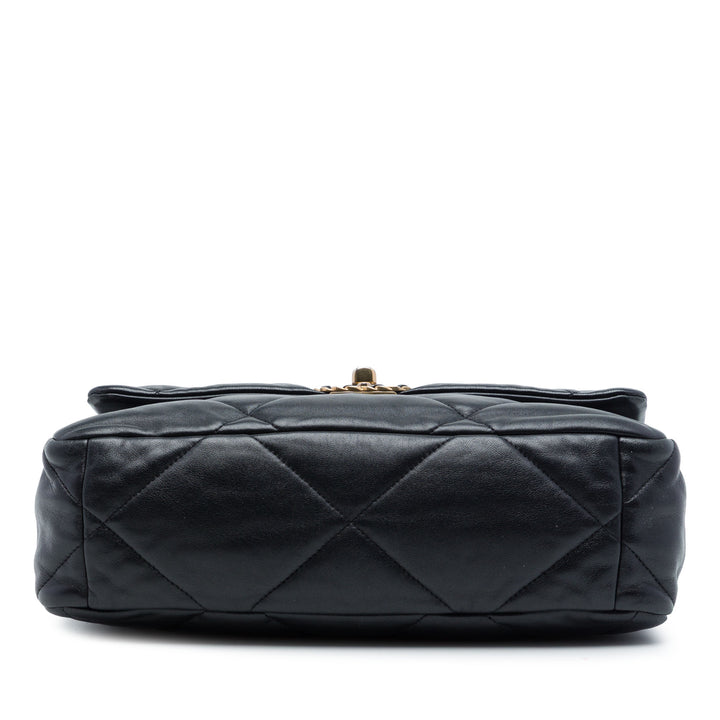 19 à rabat Grand Cuir d'agneau Noir