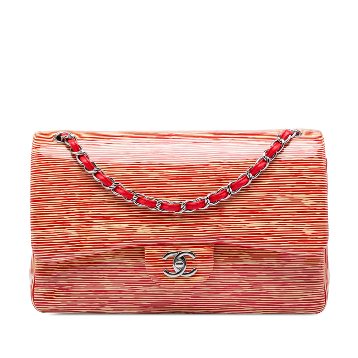 Chanel Jumbo Classic Cuir verni Striped Double rabat