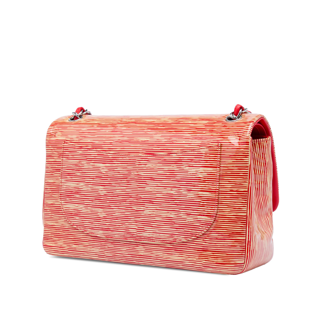 Chanel Jumbo Classic Cuir verni Striped Double rabat