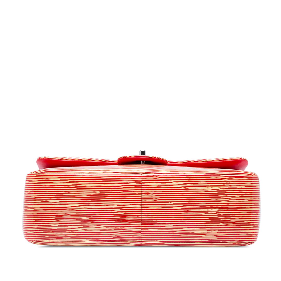 Chanel Jumbo Classic Cuir verni Striped Double rabat