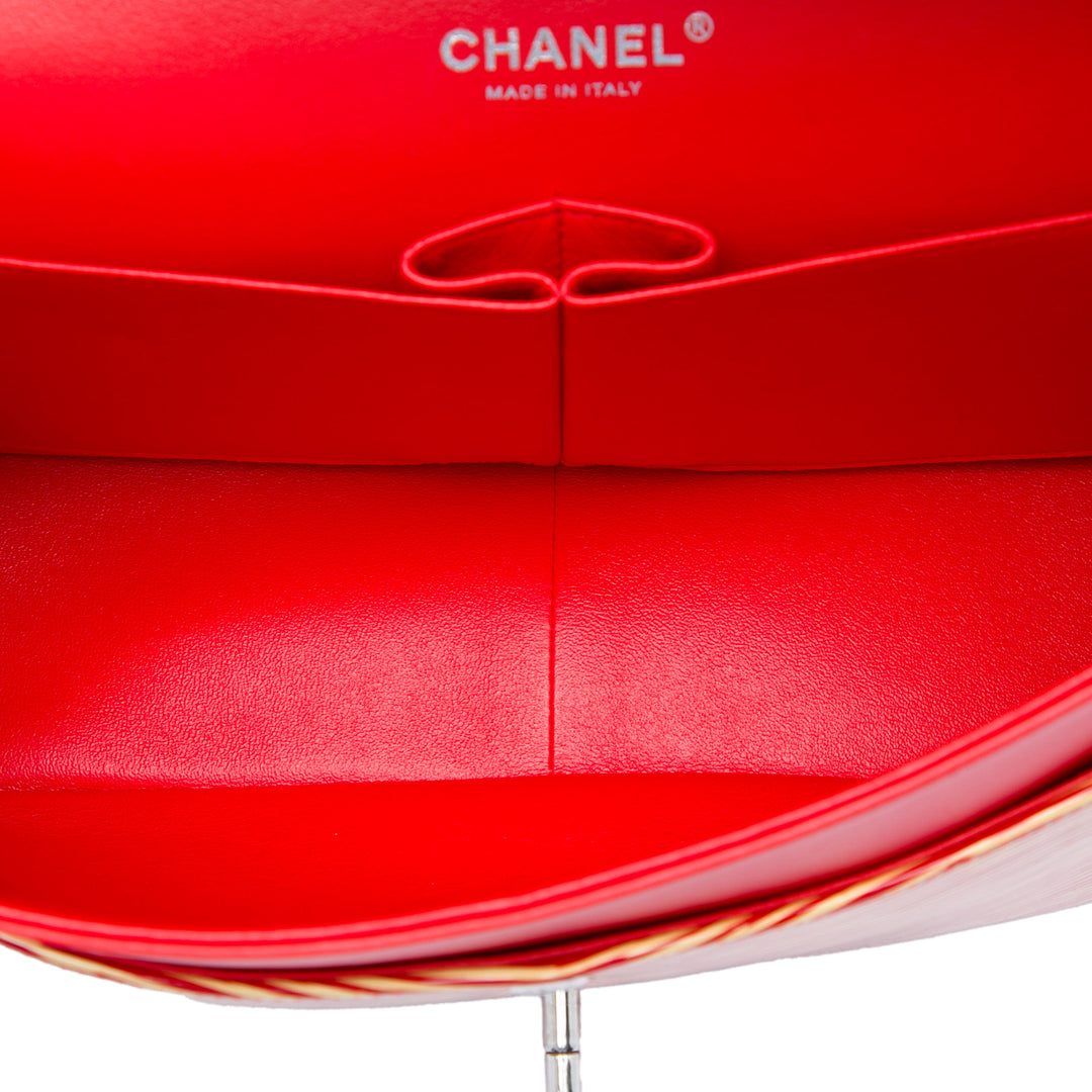 Chanel Jumbo Classic Cuir verni Striped Double rabat