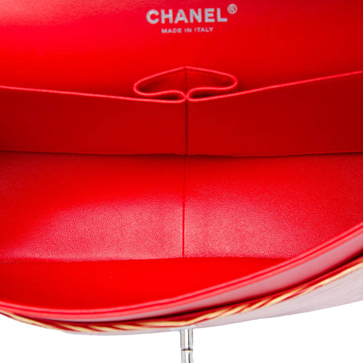 Chanel Jumbo Classic Cuir verni Striped Double rabat