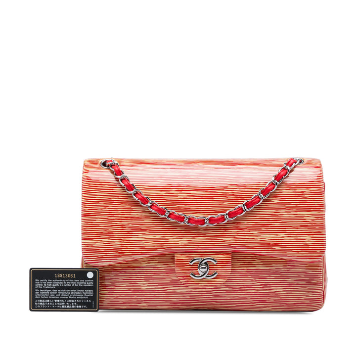 Chanel Jumbo Classic Cuir verni Striped Double rabat